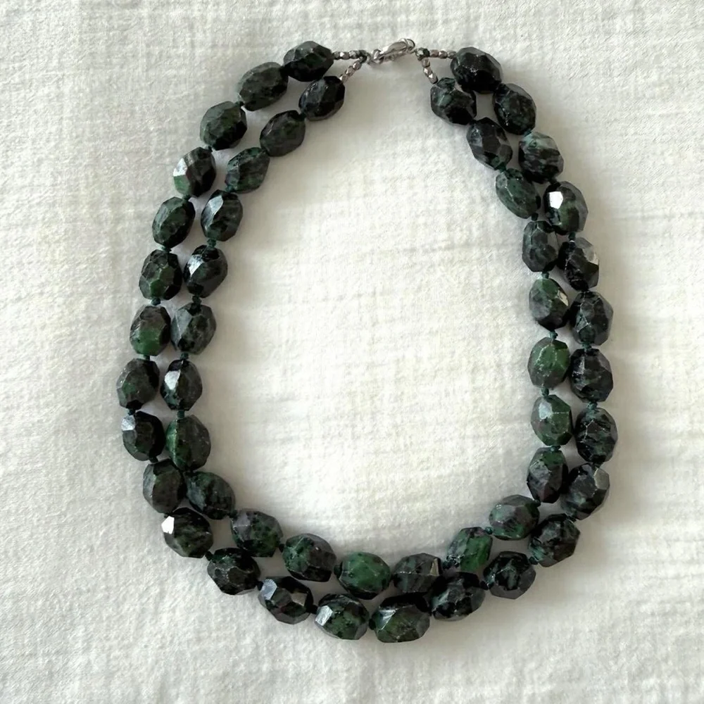 Statement Multi-Strand Emerald Green Faceted Stone Necklace